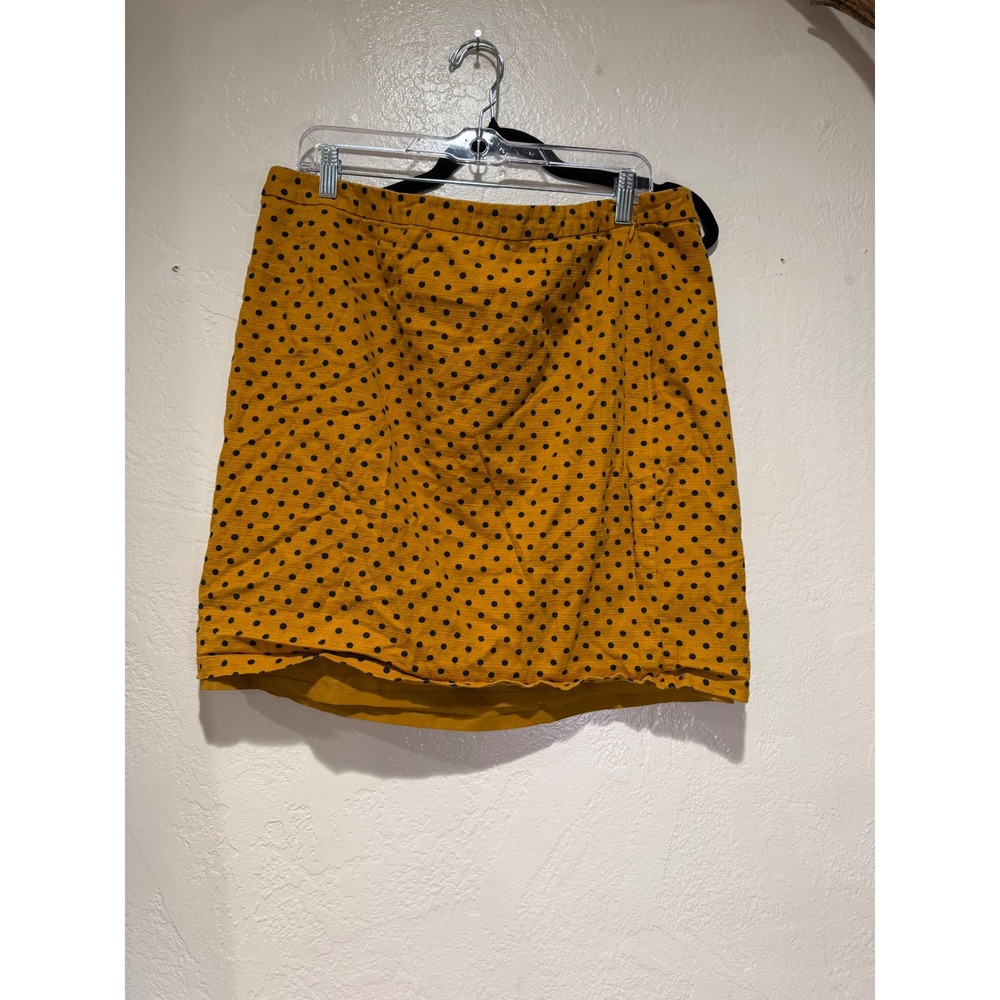 Gap Women Mustard Yellow Polka Dot Corduroy Mini Skirt Size 16 Side Zip A-Line